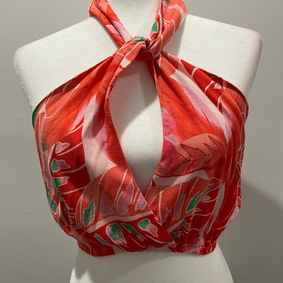 GB Tops - Tropical Halter Top in Red and Pink